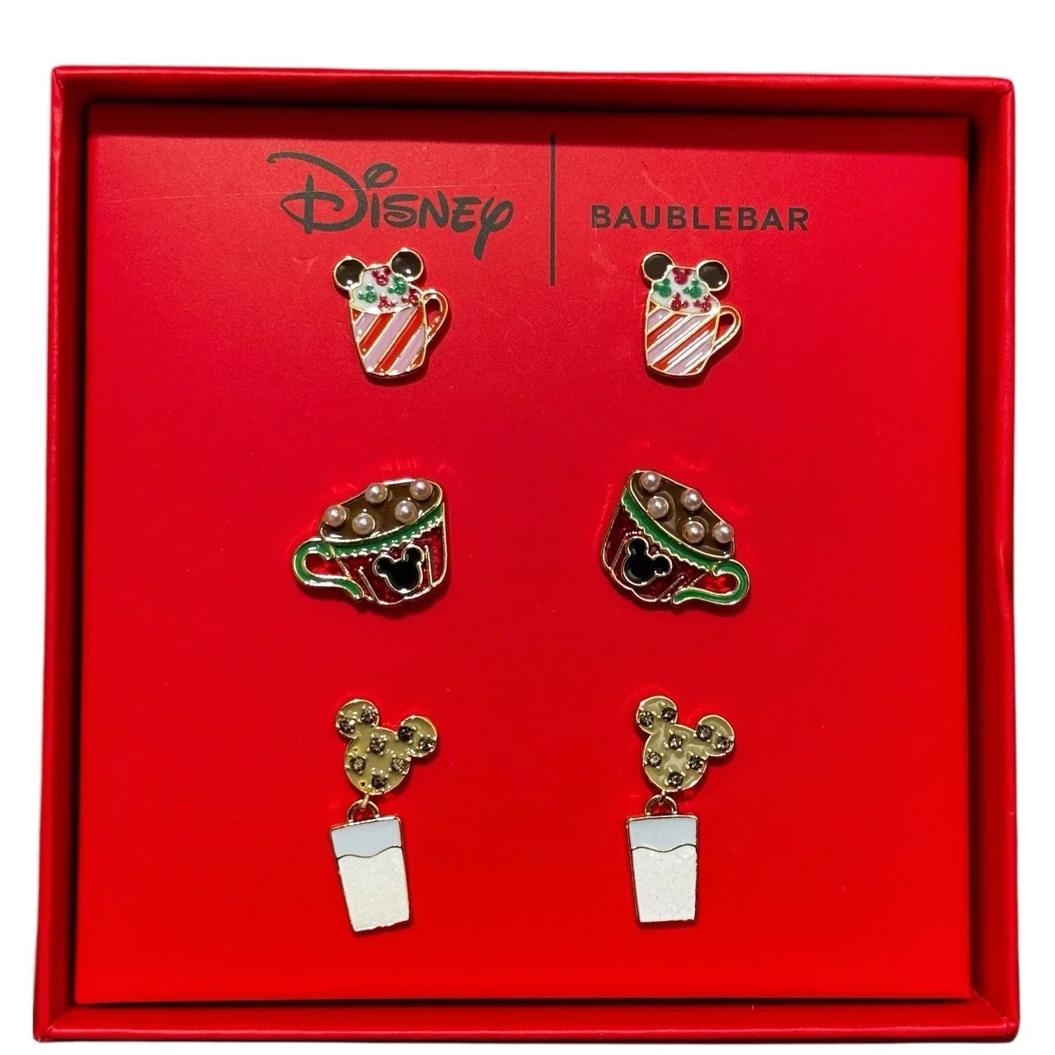Disney x Baublebar Mickey Holiday Earring Set Christmas Shimmery Studs - 3 Pairs - Trendiez U ♥ 