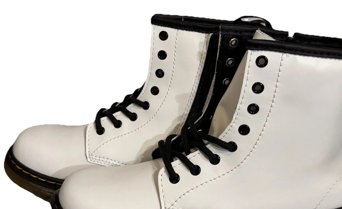 Dr. Martens 1460 White Smooth Leather Lace Up/Zip Ankle Boots Size 4M/5W - Trendiez U ♥ 
