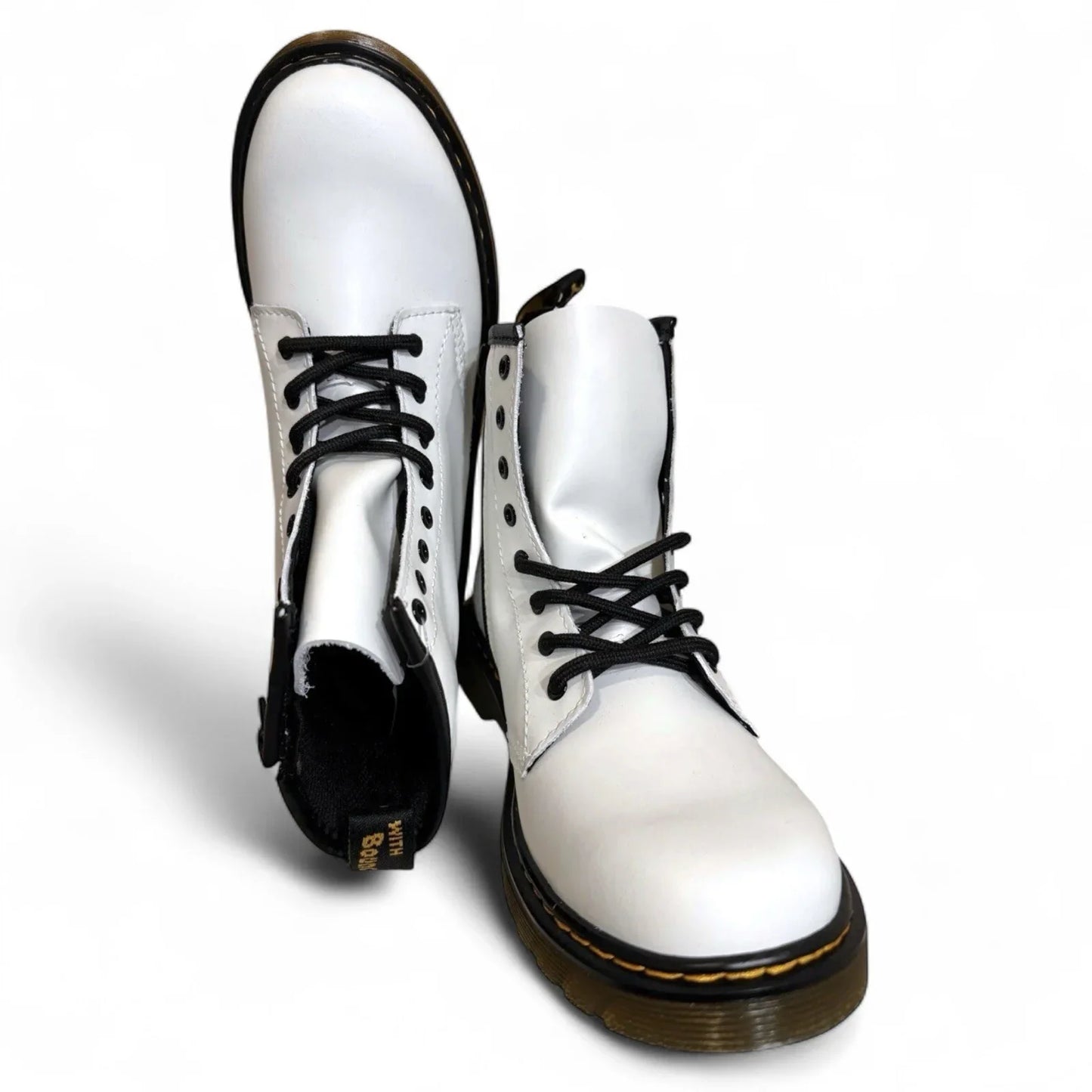 Dr. Martens 1460 White Smooth Leather Lace Up/Zip Ankle Boots Size 4M/5W - Trendiez U ♥ 