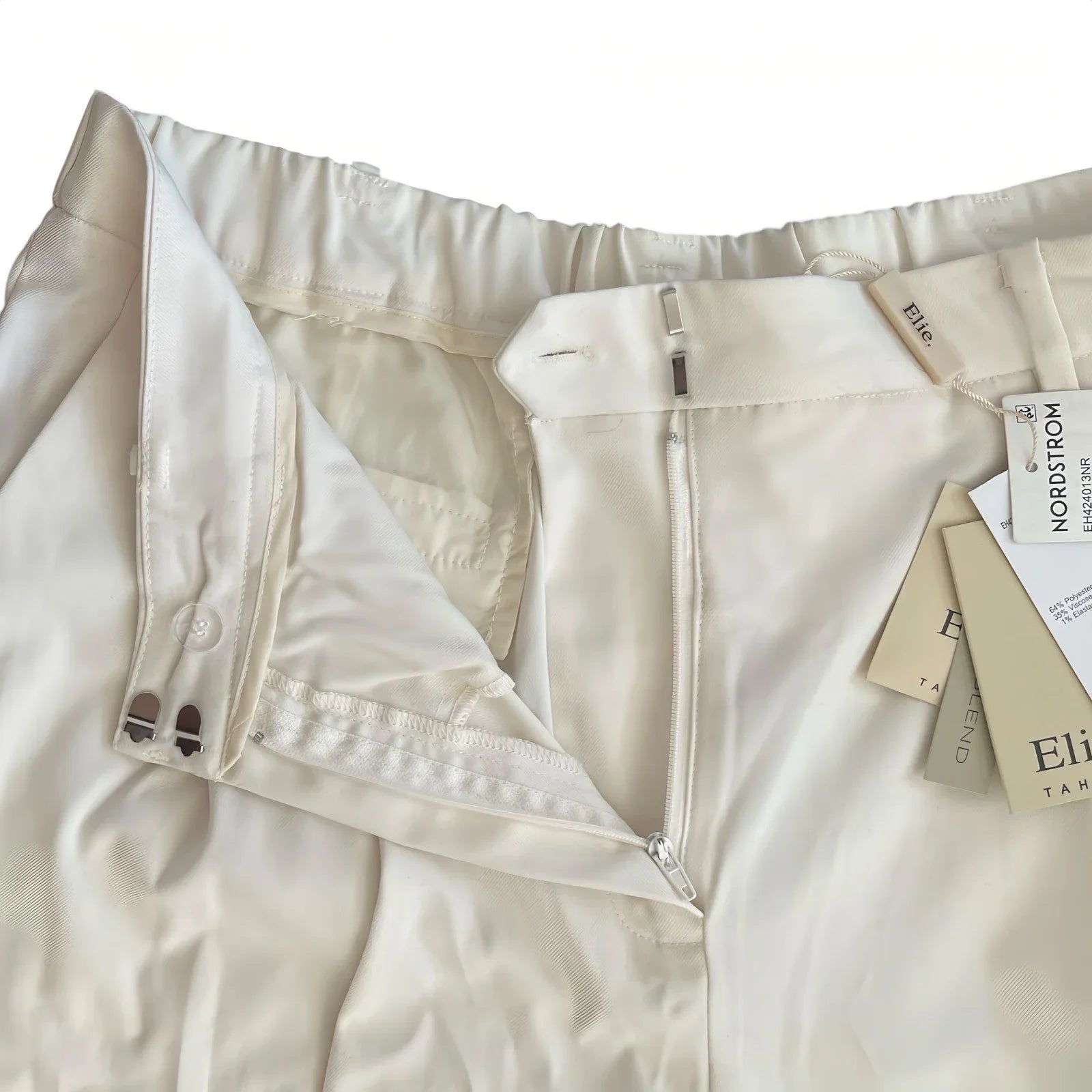 Elie Tahari Women’s Pleated High-Waisted Dress Pants Ivory Cream Straight Leg - Trendiez U ♥ 