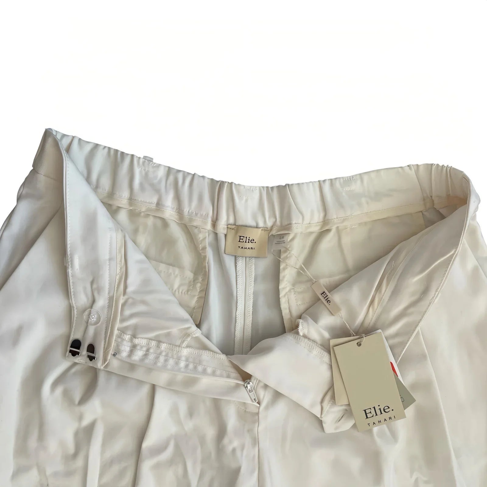 Elie Tahari Women’s Pleated High-Waisted Dress Pants Ivory Cream Straight Leg - Trendiez U ♥ 