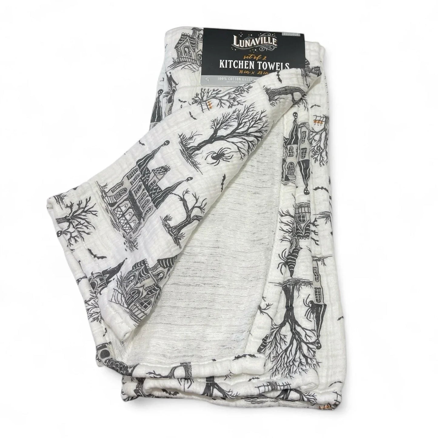 Envogue HAUNTED HOUSE Kitchen Towel Set 2PC 18x28” Halloween 100% Cotton Gauze - Trendiez U ♥ 