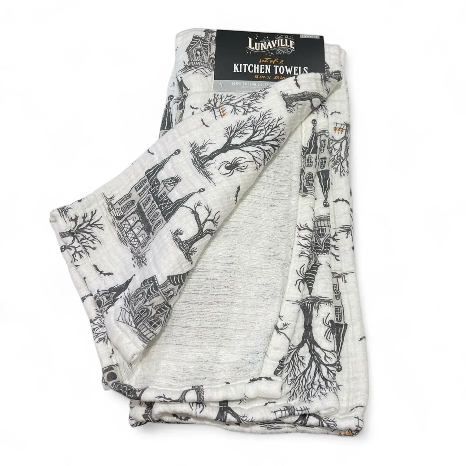 Envogue HAUNTED HOUSE Kitchen Towel Set 2PC 18x28” Halloween 100% Cotton Gauze - Trendiez U ♥ 
