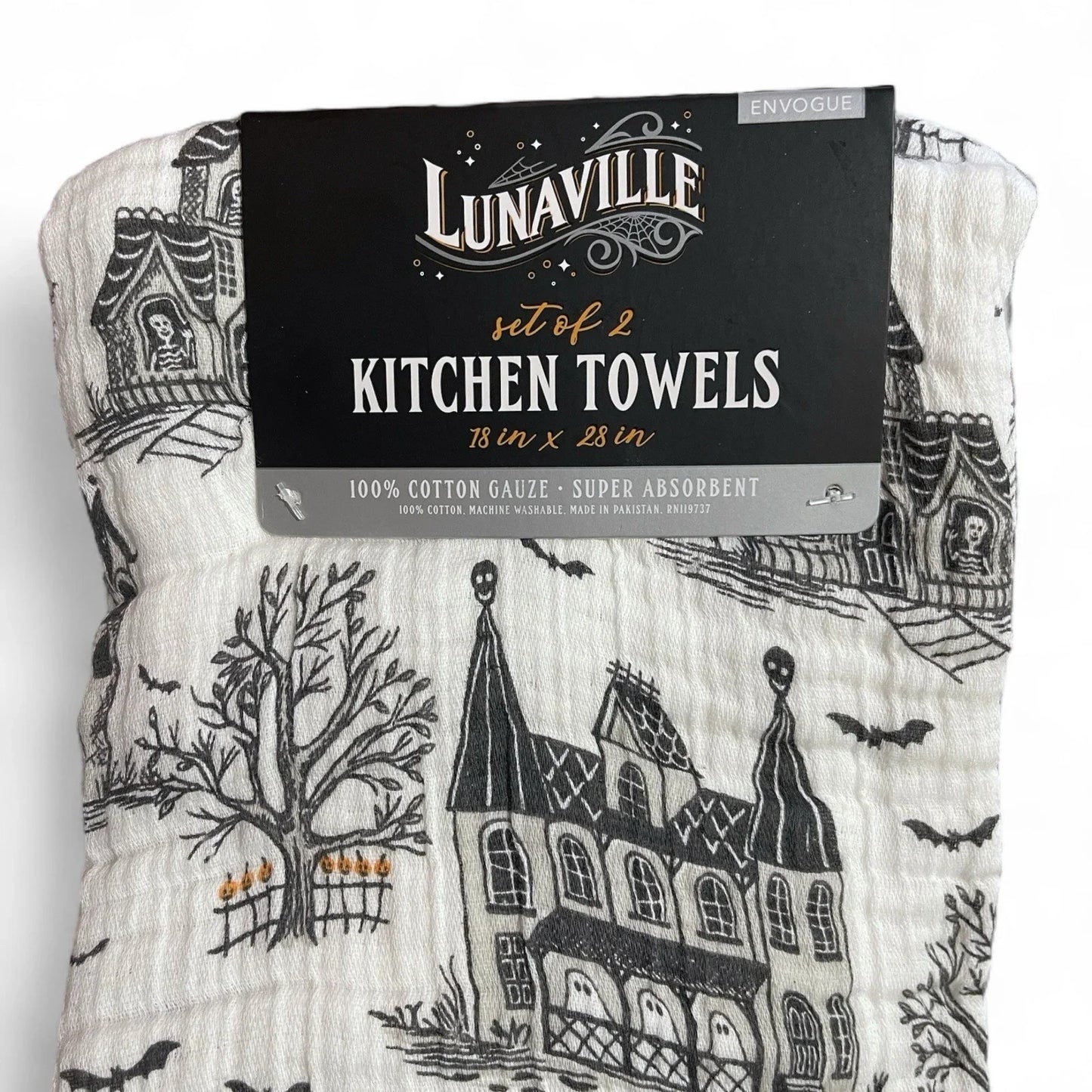 Envogue HAUNTED HOUSE Kitchen Towel Set 2PC 18x28” Halloween 100% Cotton Gauze - Trendiez U ♥ 