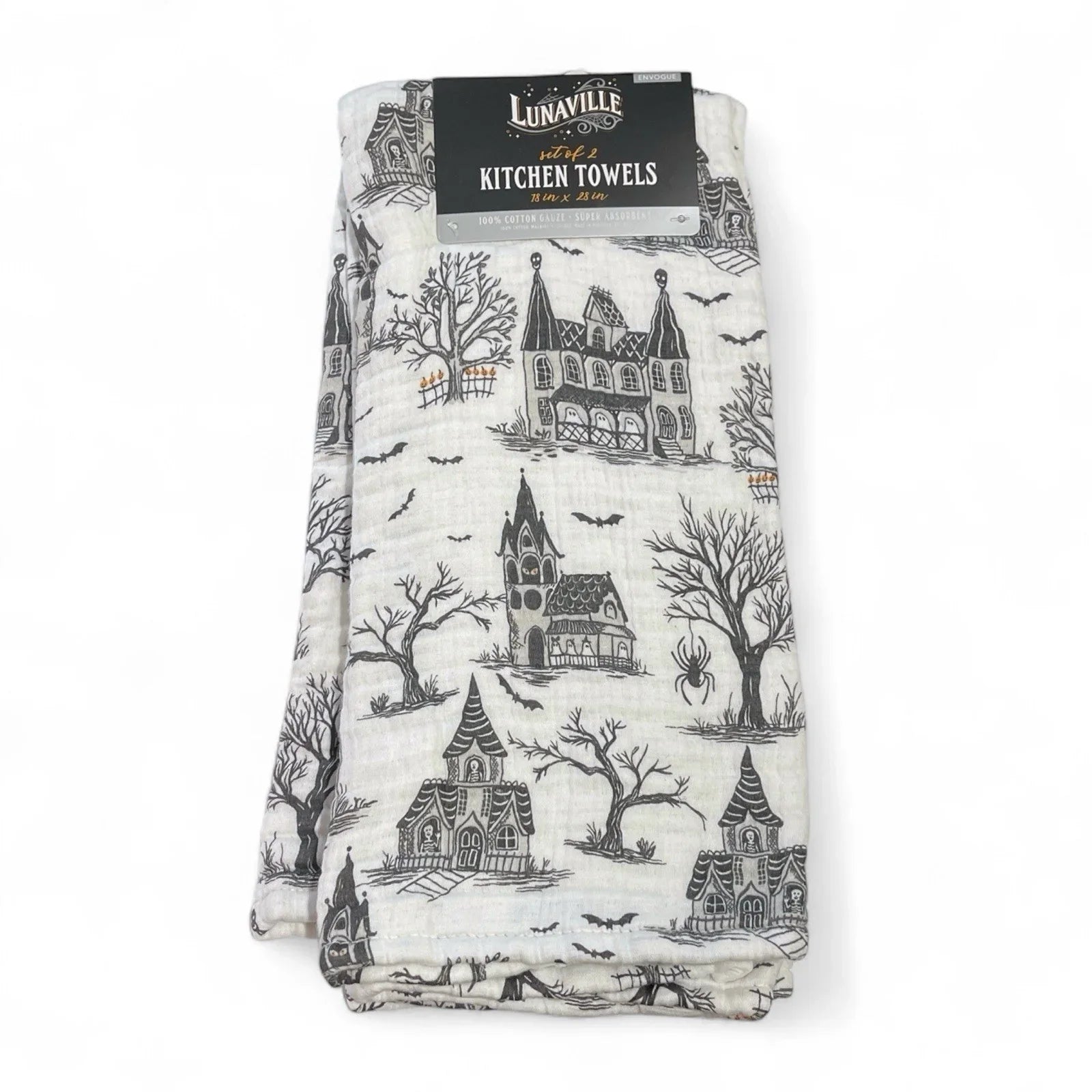 Envogue HAUNTED HOUSE Kitchen Towel Set 2PC 18x28” Halloween 100% Cotton Gauze - Trendiez U ♥ 