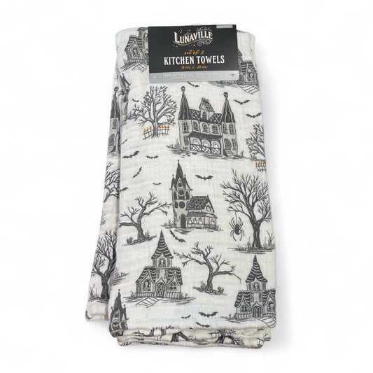 Envogue HAUNTED HOUSE Kitchen Towel Set 2PC 18x28” Halloween 100% Cotton Gauze - Trendiez U ♥ 