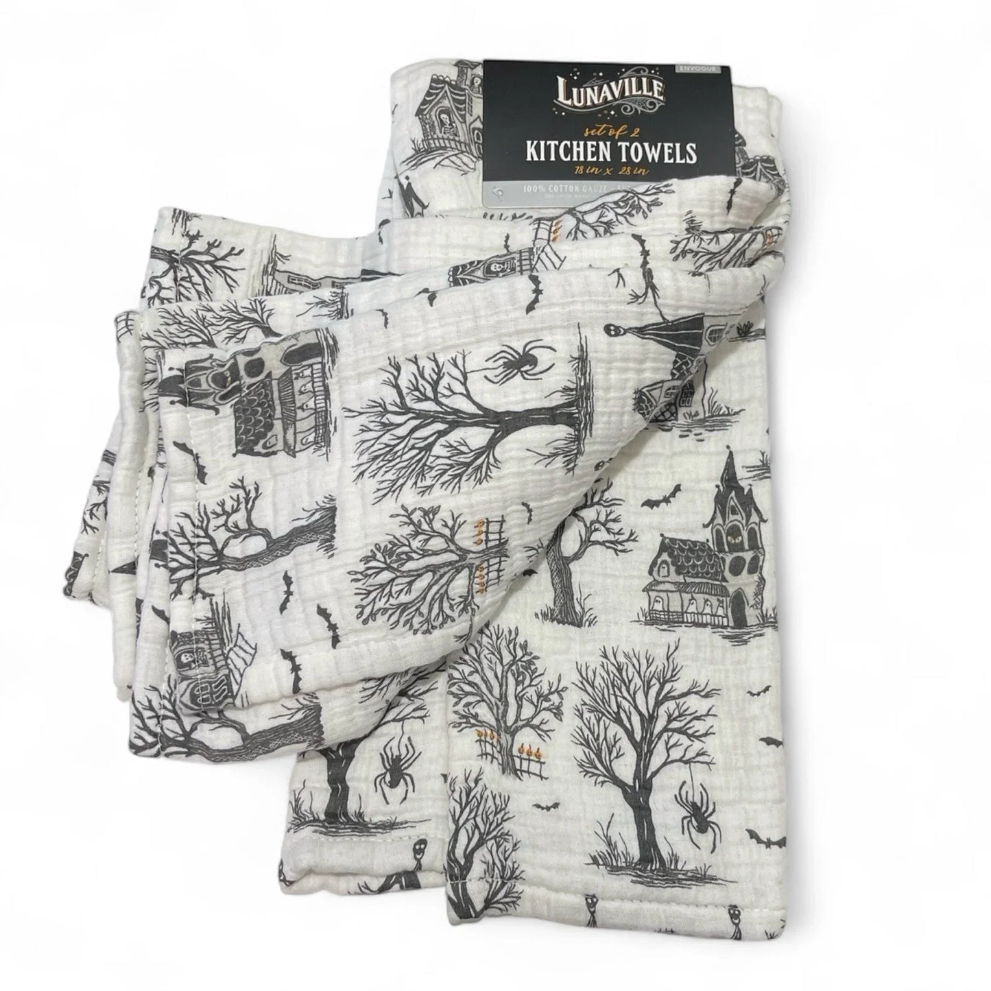 Envogue HAUNTED HOUSE Kitchen Towel Set 2PC 18x28” Halloween 100% Cotton Gauze - Trendiez U ♥ 