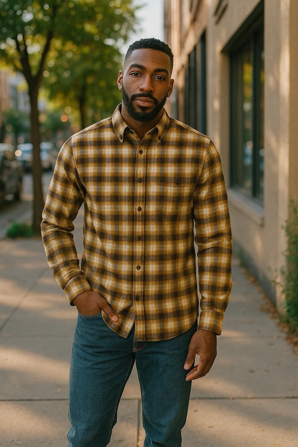 Express Men’s Flannel Shirt – Brown Plaid, Size XS - Trendiez U ♥ 