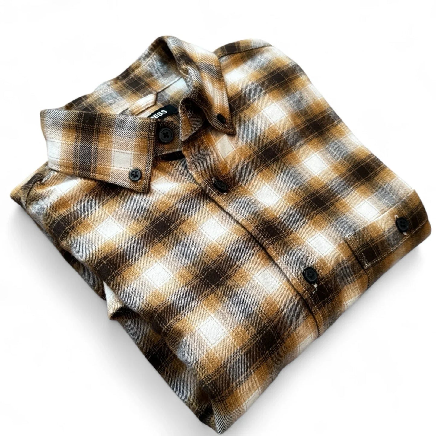 Express Men’s Flannel Shirt – Brown Plaid, Size XS - Trendiez U ♥ 