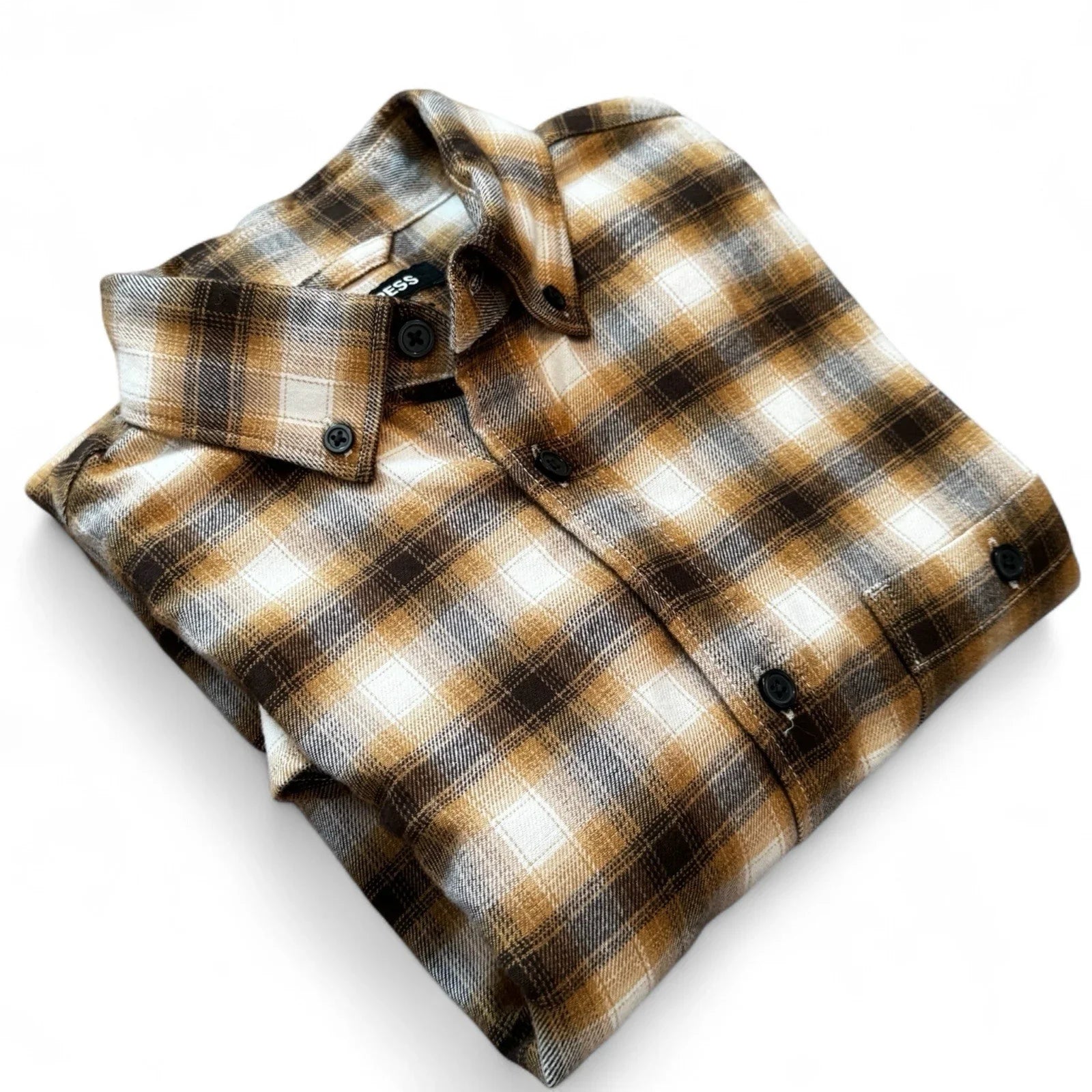 Express Men’s Flannel Shirt – Brown Plaid, Size XS - Trendiez U ♥ 