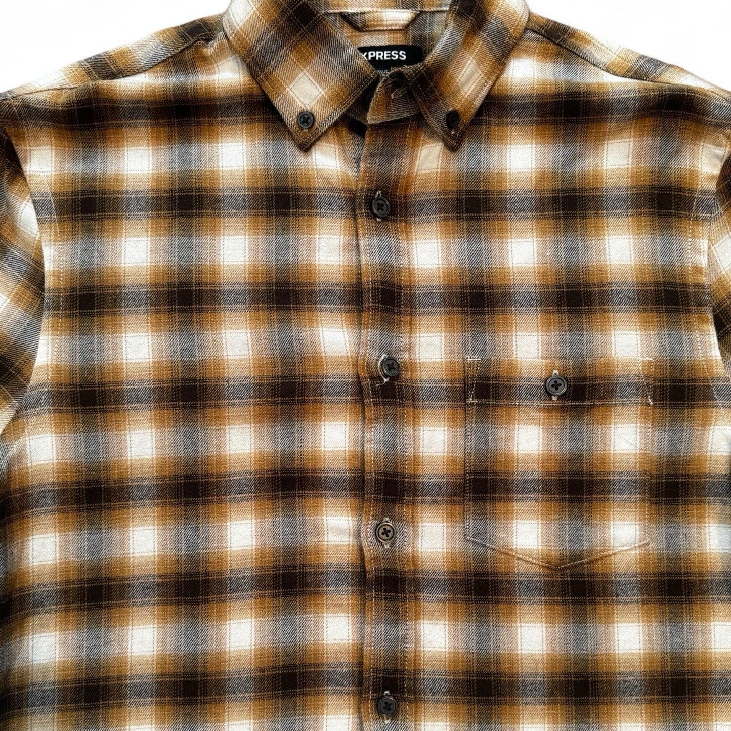 Express Men’s Flannel Shirt – Brown Plaid, Size XS - Trendiez U ♥ 