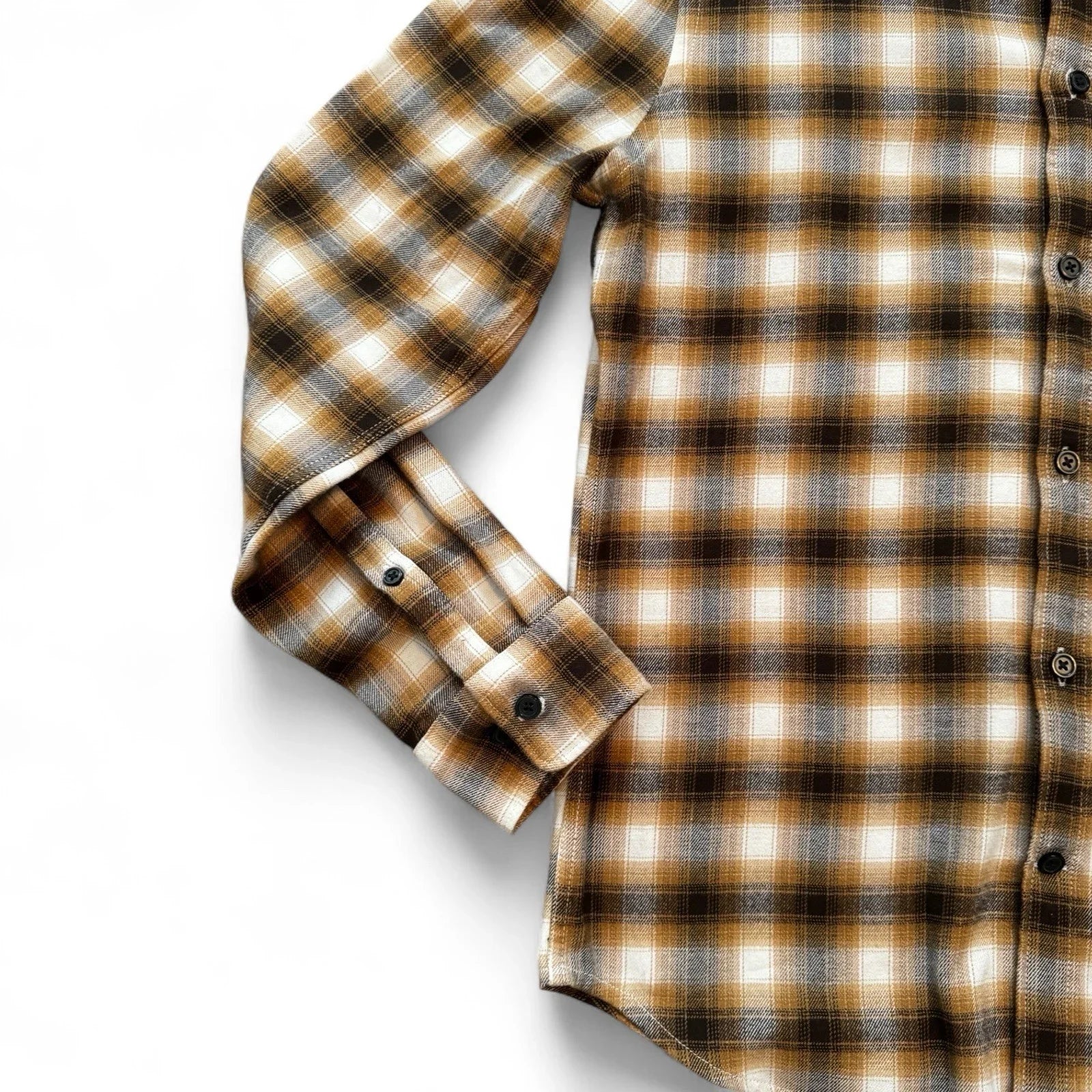 Express Men’s Flannel Shirt – Brown Plaid, Size XS - Trendiez U ♥ 
