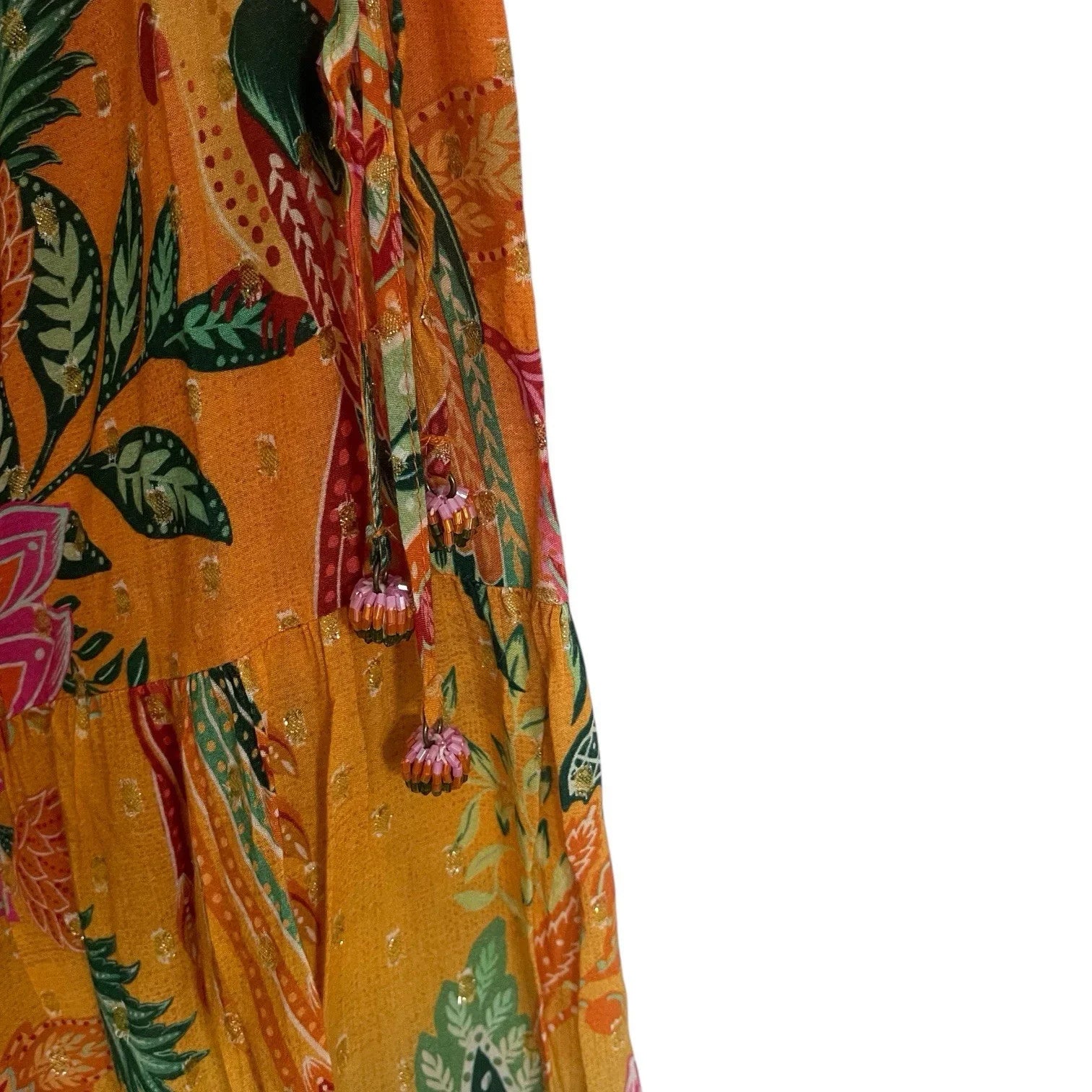 Farm Rio Midi Skirt Cropped Araras Viscose Lurex Beaded Size Large - Trendiez U ♥ 