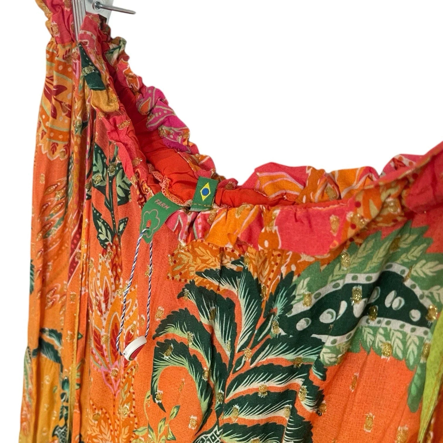 Farm Rio Midi Skirt Cropped Araras Viscose Lurex Beaded Size Large - Trendiez U ♥ 