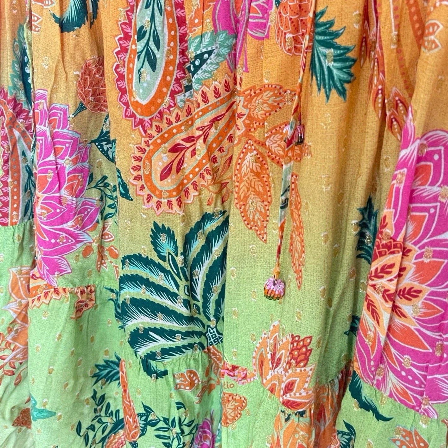 Farm Rio Midi Skirt Cropped Araras Viscose Lurex Beaded Size Large - Trendiez U ♥ 
