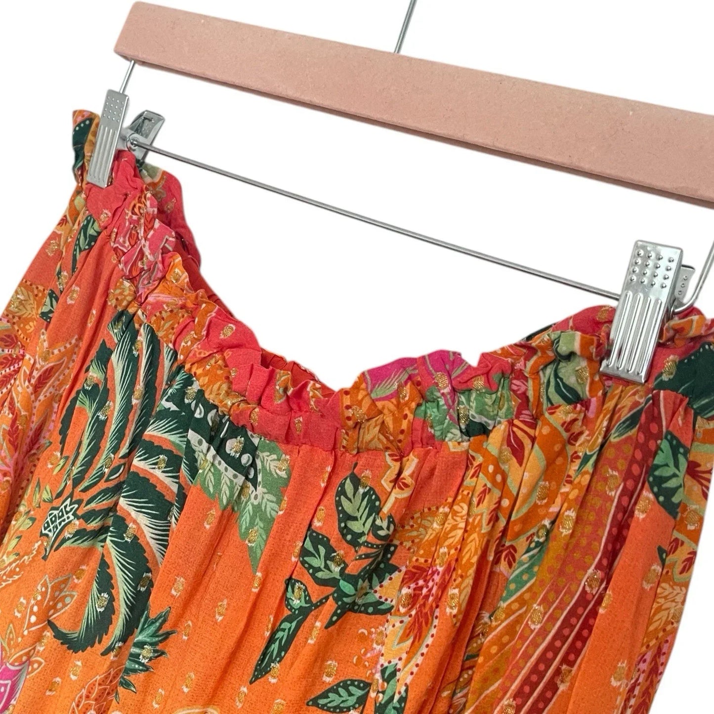 Farm Rio Midi Skirt Cropped Araras Viscose Lurex Beaded Size Large - Trendiez U ♥ 