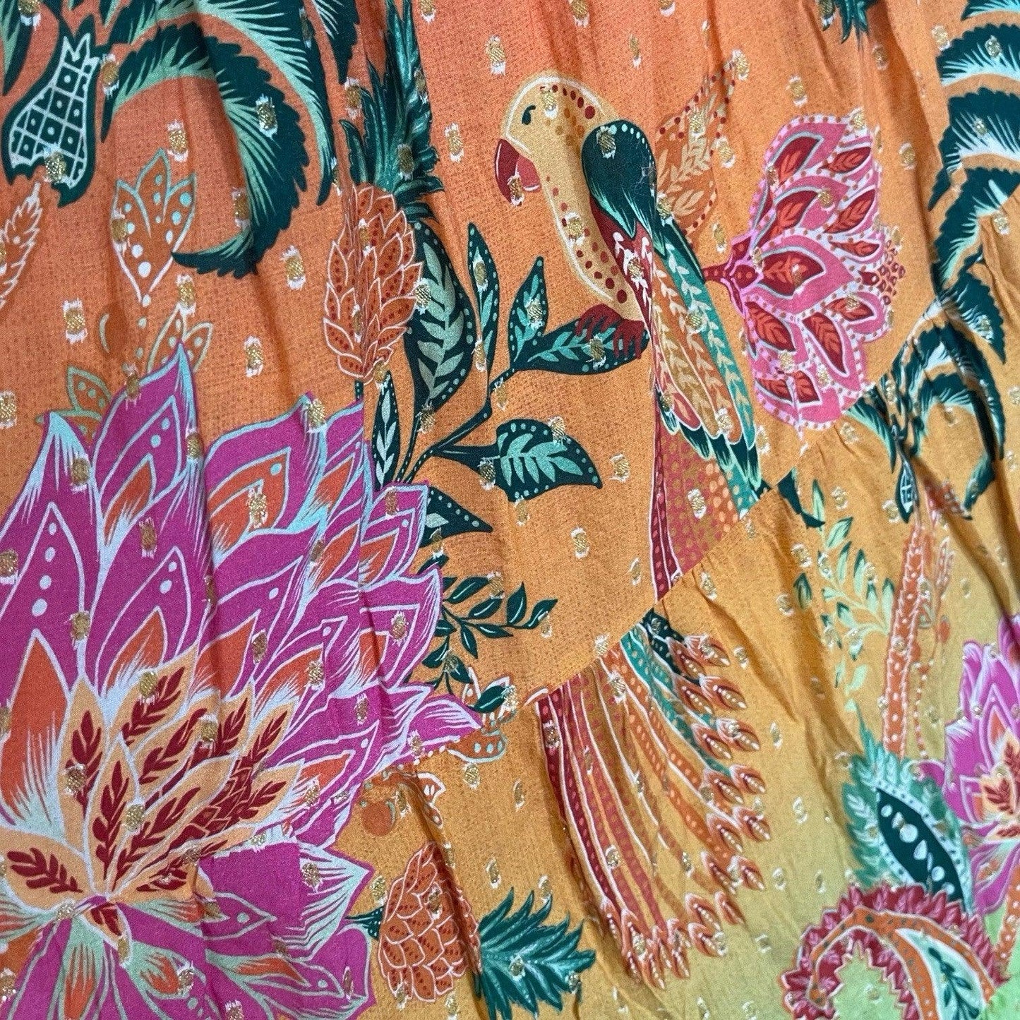 Farm Rio Midi Skirt Cropped Araras Viscose Lurex Beaded Size Large - Trendiez U ♥ 