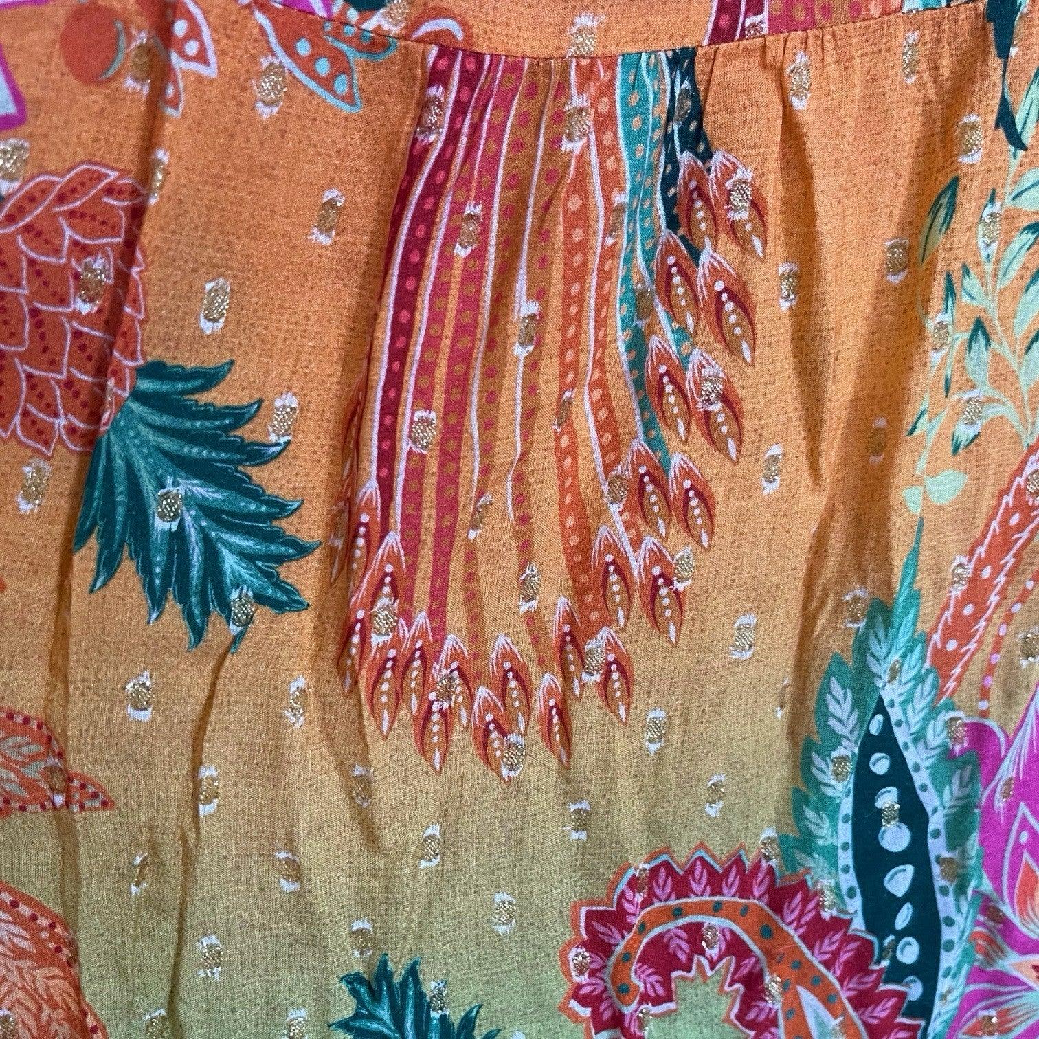 Farm Rio Midi Skirt Cropped Araras Viscose Lurex Beaded Size Large - Trendiez U ♥ 