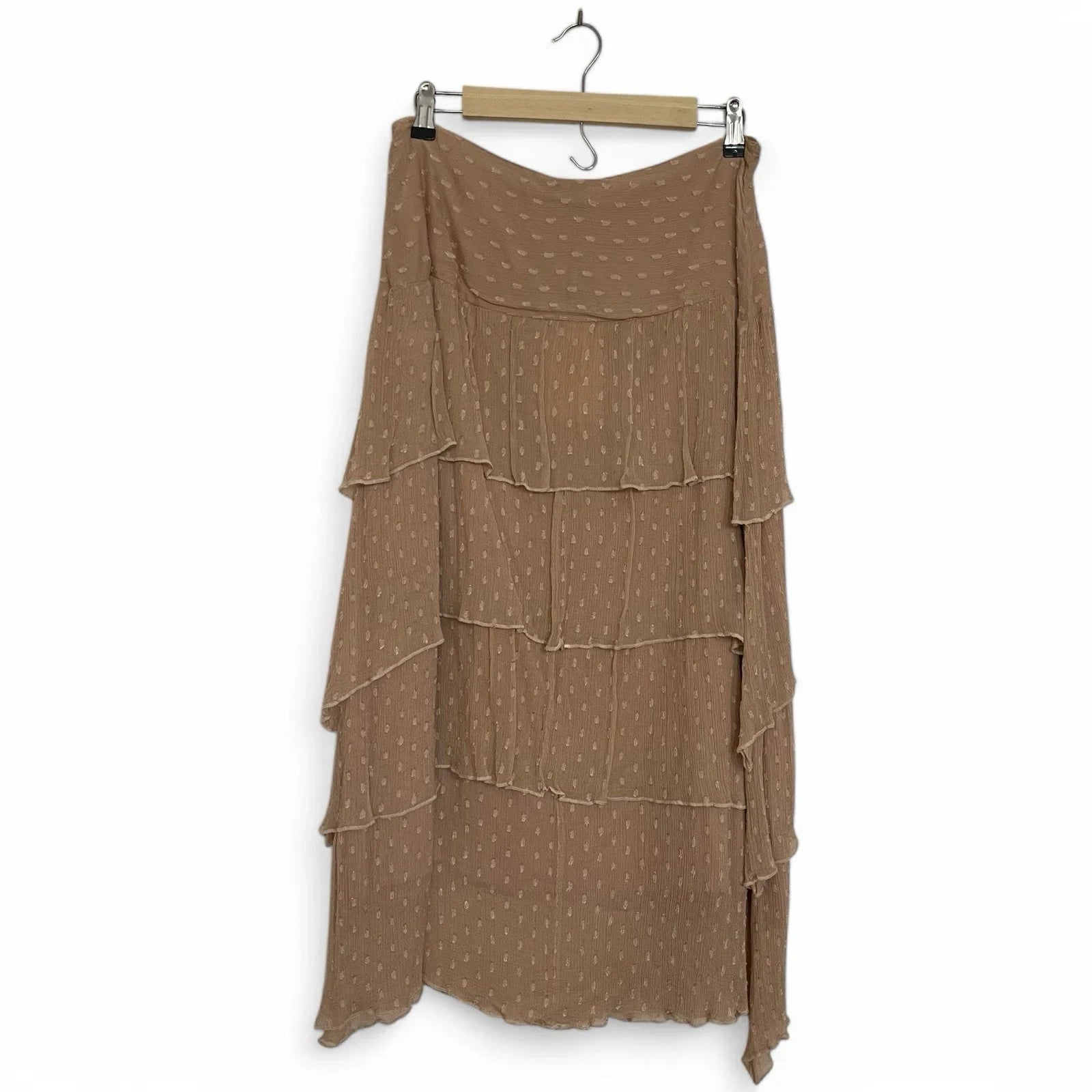 Farm Rio Midi Skirt Flare Tiered Lined Tan Size L Viscose NWT - Trendiez U ♥ 