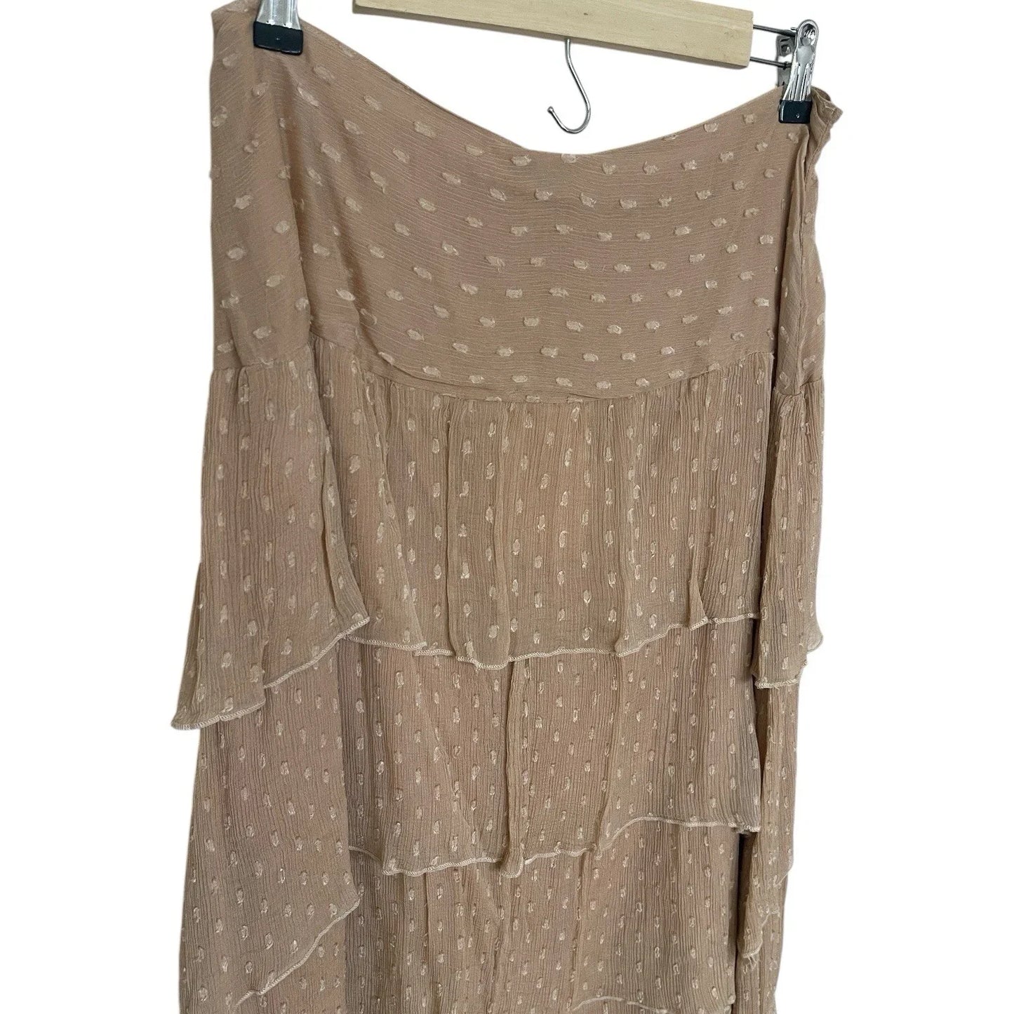 Farm Rio Midi Skirt Flare Tiered Lined Tan Size L Viscose NWT - Trendiez U ♥ 