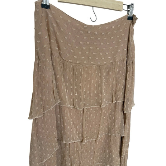 Farm Rio Midi Skirt Flare Tiered Lined Tan Size L Viscose NWT - Trendiez U ♥ 