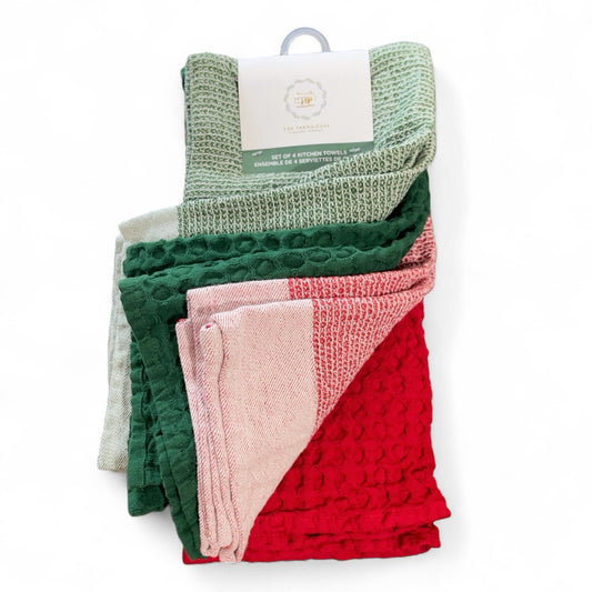 Farmhouse Waffle Weave Christmas Kitchen Towel Set (4, Red/Green) - Trendiez U ♥ 