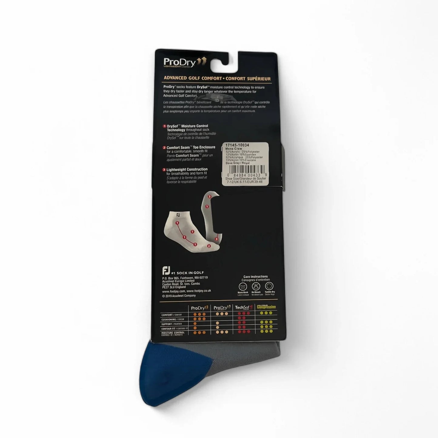 FootJoy ProDry Men’s Golf Socks Light Blue Royal Size 7-12 Moisture Wicking X2 - Trendiez U ♥ 