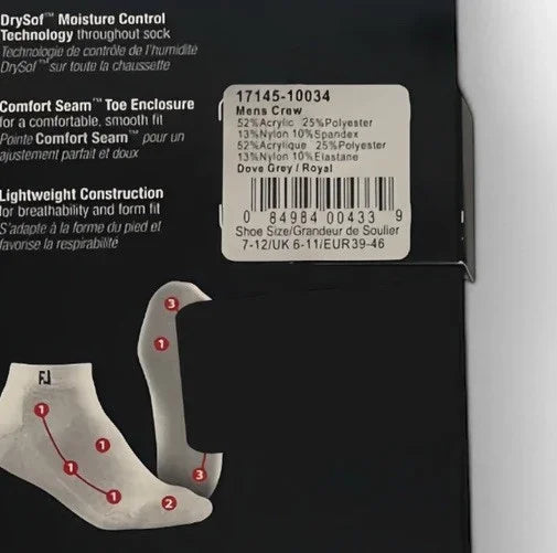 FootJoy ProDry Men’s Golf Socks Light Blue Royal Size 7-12 Moisture Wicking X2 - Trendiez U ♥ 