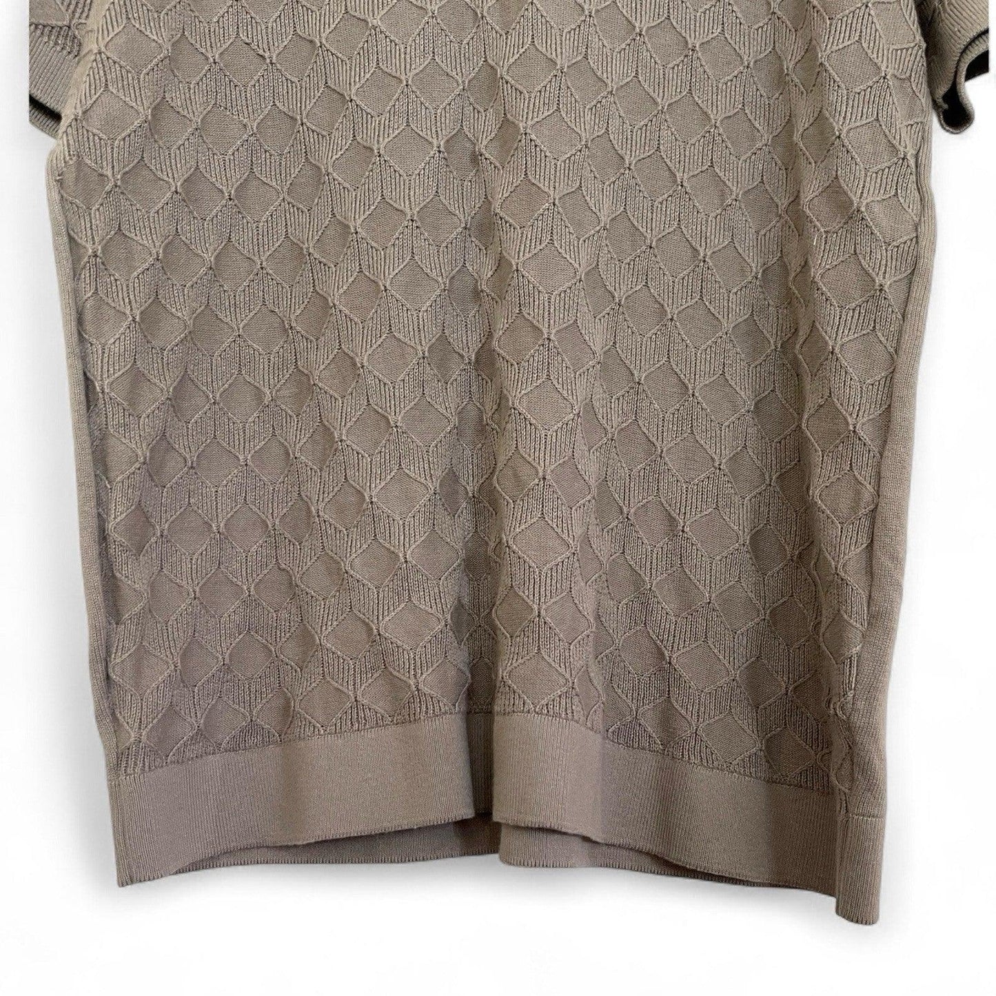 Free Planet Mens Large Crochet Knit Sweater Polo Shirt Ribbed Geo Pattern - Trendiez U ♥ 