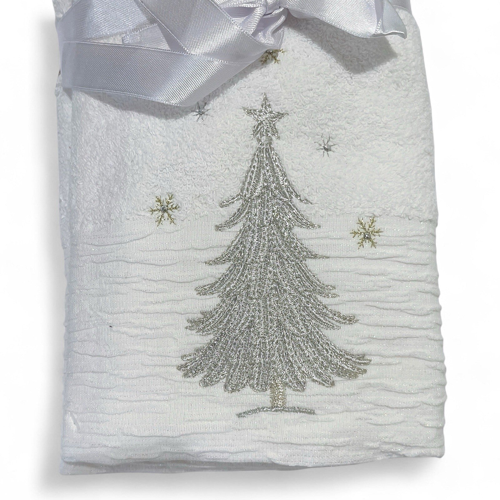 Glitz+Glimmer Christmas Hand Towels Silver/Gold Rhinestones Embroidered Turkish - Trendiez U ♥ 