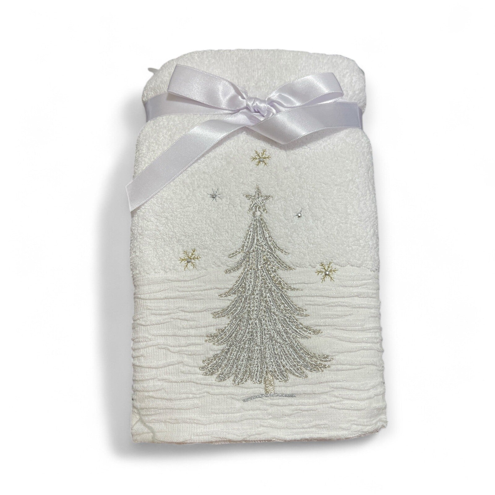 Glitz+Glimmer Christmas Hand Towels Silver/Gold Rhinestones Embroidered Turkish - Trendiez U ♥ 