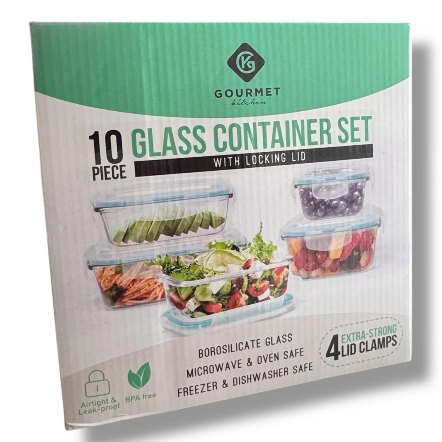 Gourmet 10-piece Glass Meal Prep Storage Glass Containers, Set of 5 Lock Tight - Trendiez U ♥ 