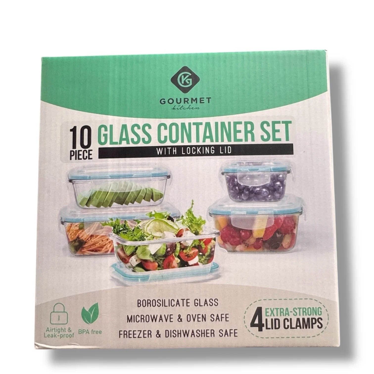 Gourmet 10-piece Glass Meal Prep Storage Glass Containers, Set of 5 Lock Tight - Trendiez U ♥ 