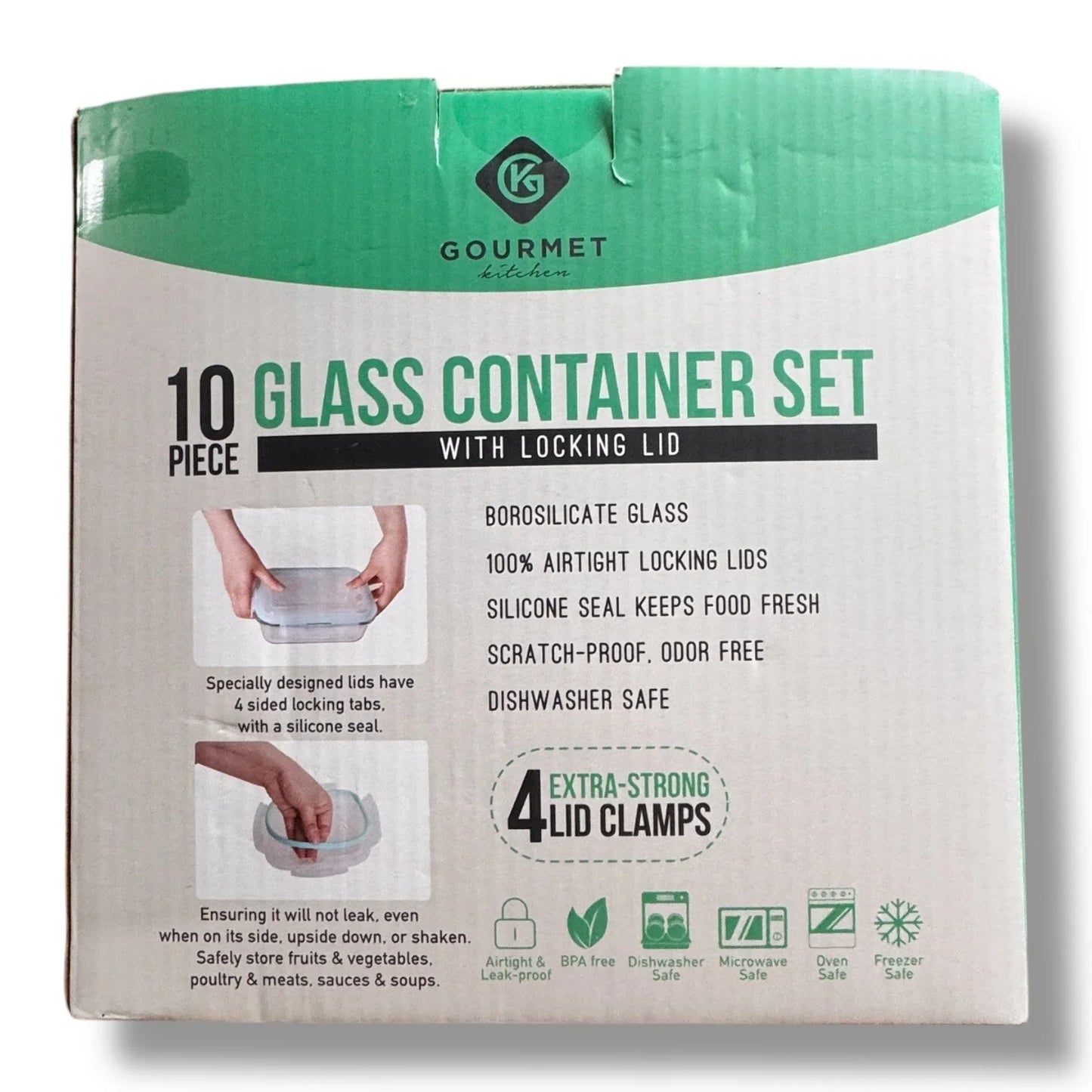 Gourmet 10-piece Glass Meal Prep Storage Glass Containers, Set of 5 Lock Tight - Trendiez U ♥ 