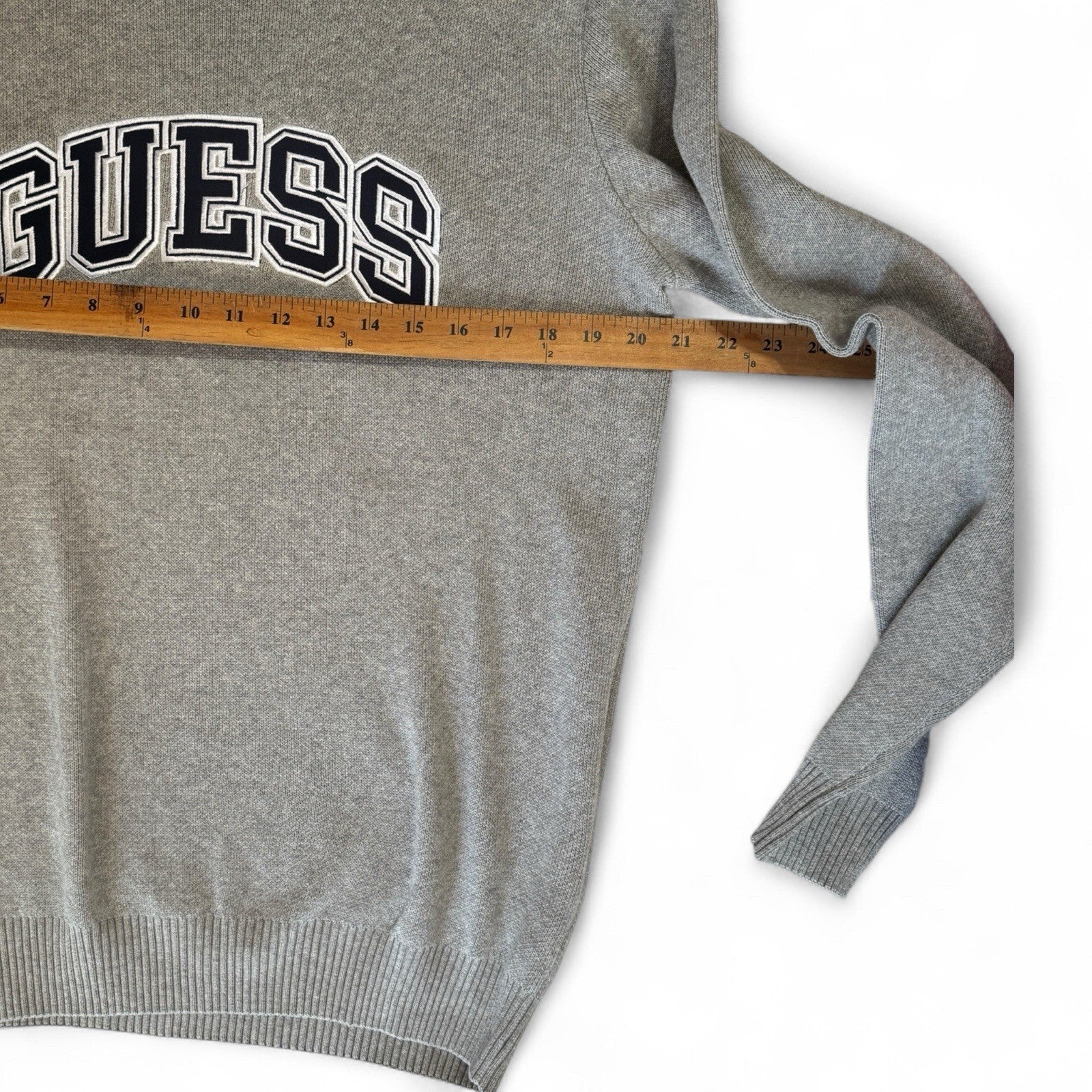 Guess Men’s Cotton Sweater – Gray with Navy Logo, Medium - Trendiez U ♥ 