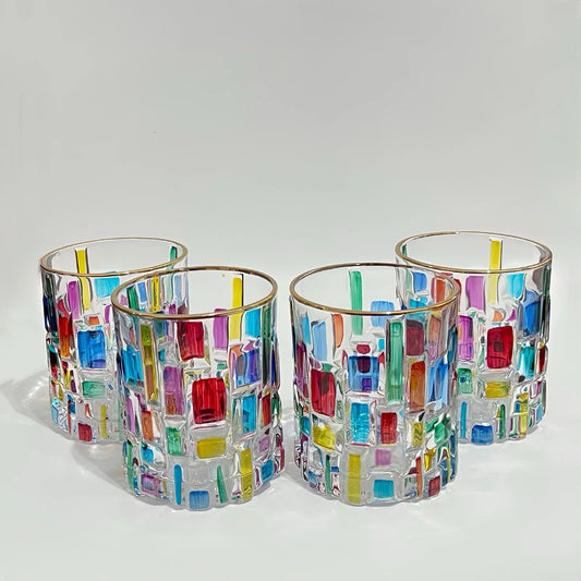 Gusto Buono Multicolor Cocktail Glasses 4PC Hand Painted Embossed Italian Design - Trendiez U ♥ 