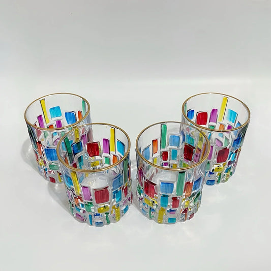 Gusto Buono Multicolor Cocktail Glasses 4PC Hand Painted Embossed Italian Design - Trendiez U ♥ 
