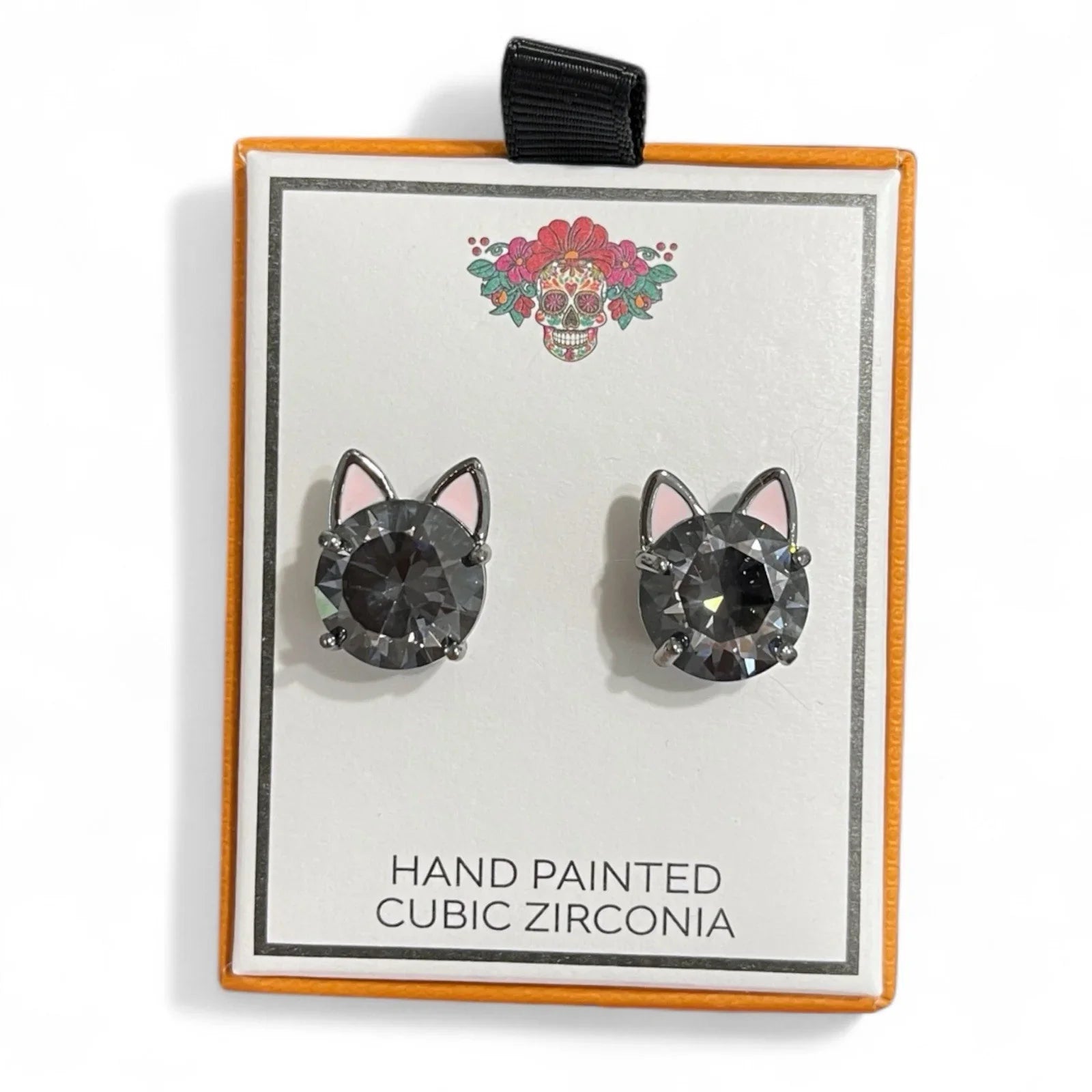 Halloween Kitty Cat Stud Earrings Rhinestone Sparkly Hand Painted 🆓📦 - Trendiez U ♥ 