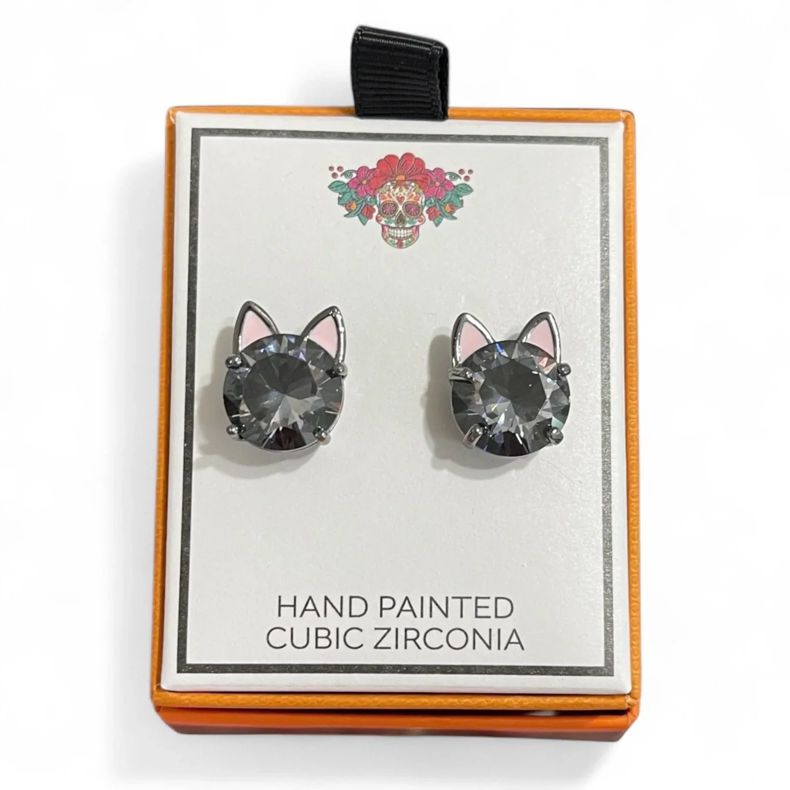 Halloween Kitty Cat Stud Earrings Rhinestone Sparkly Hand Painted 🆓📦 - Trendiez U ♥ 