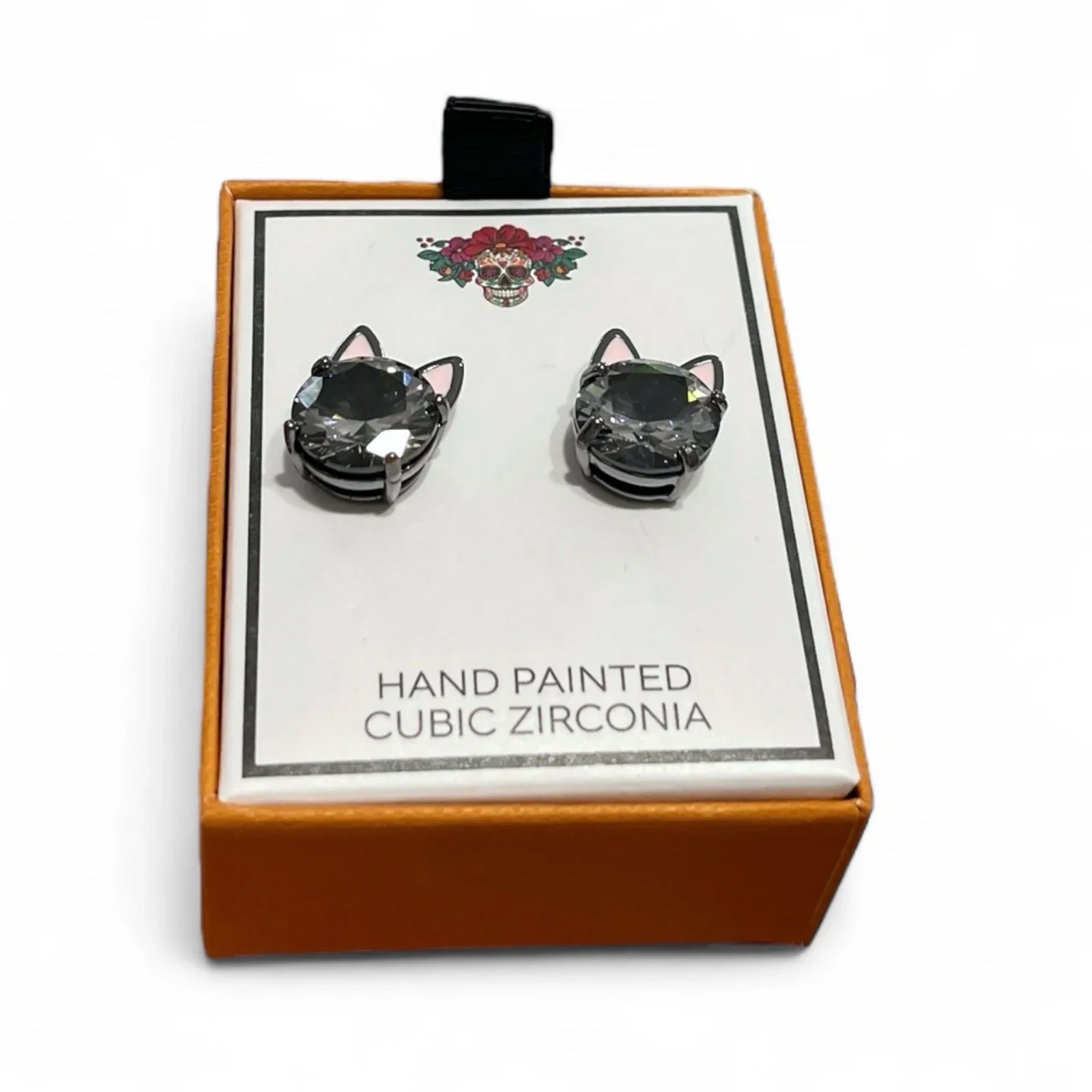 Halloween Kitty Cat Stud Earrings Rhinestone Sparkly Hand Painted 🆓📦 - Trendiez U ♥ 