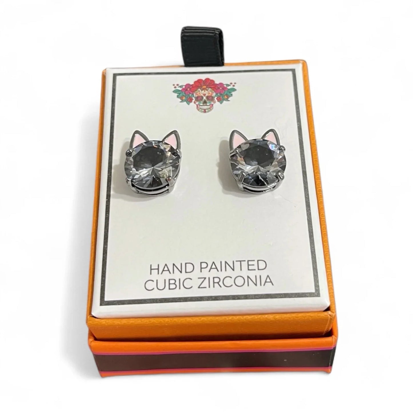 Halloween Kitty Cat Stud Earrings Rhinestone Sparkly Hand Painted 🆓📦 - Trendiez U ♥ 