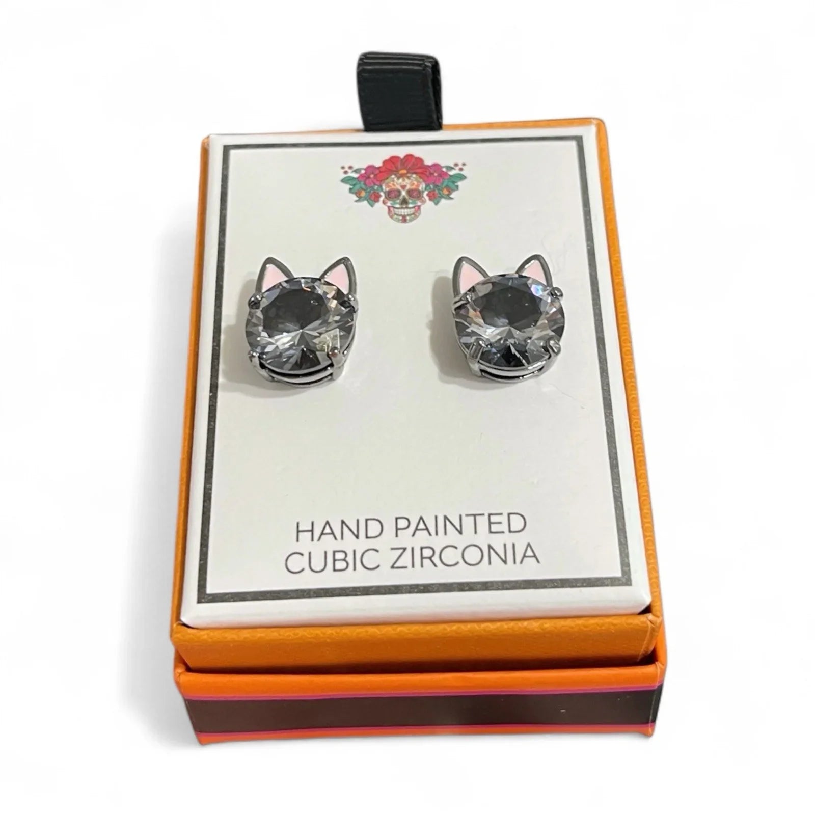 Halloween Kitty Cat Stud Earrings Rhinestone Sparkly Hand Painted 🆓📦 - Trendiez U ♥ 