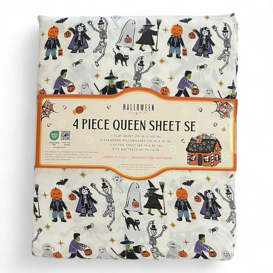 Halloween Queen Sheet Set – 4 Piece Ghost Witch Vampire Skeleton Bedding - Trendiez U ♥ 