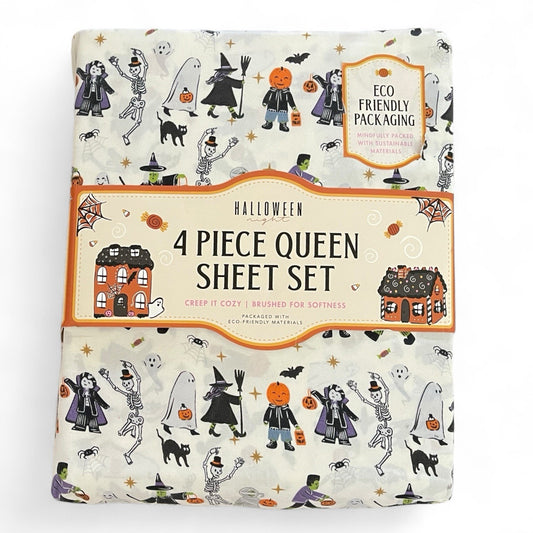 Halloween Queen Sheet Set – 4 Piece Ghost Witch Vampire Skeleton Bedding - Trendiez U ♥ 