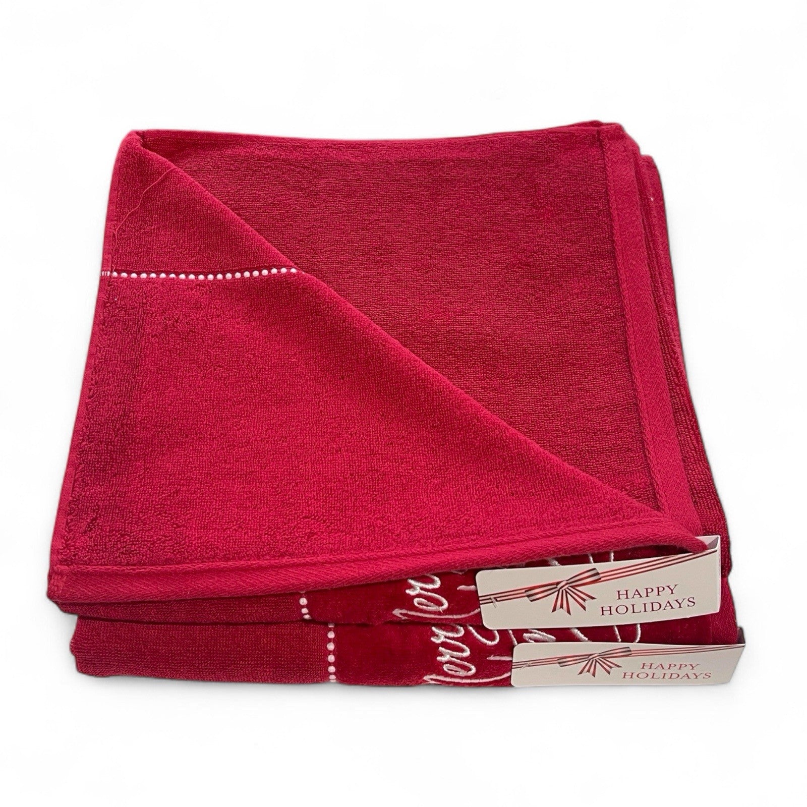 Happy Holidays Christmas 3pc Bath Towel Set Embroidered Cotton Vintage-Inspired - Trendiez U ♥ 
