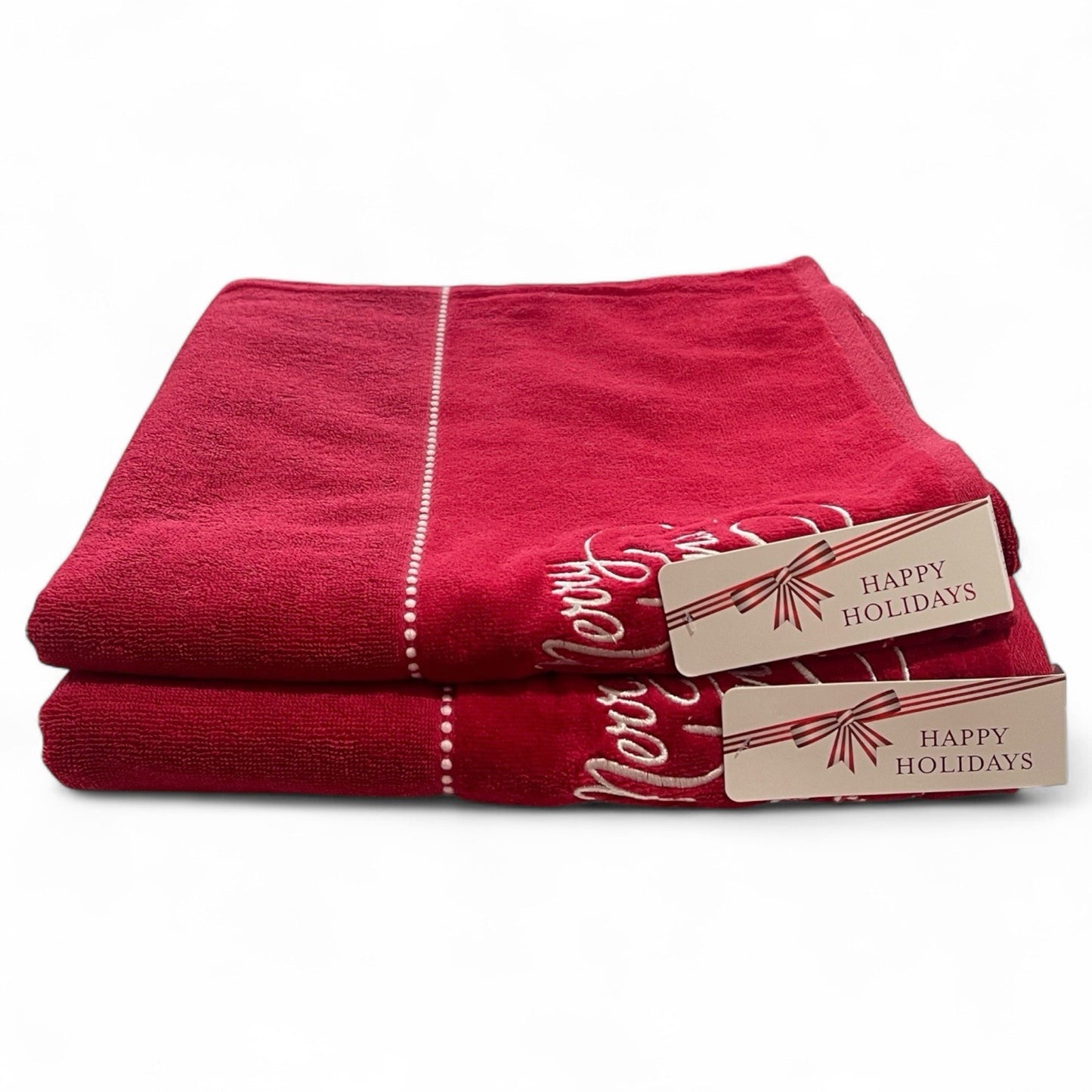 Happy Holidays Christmas 3pc Bath Towel Set Embroidered Cotton Vintage-Inspired - Trendiez U ♥ 