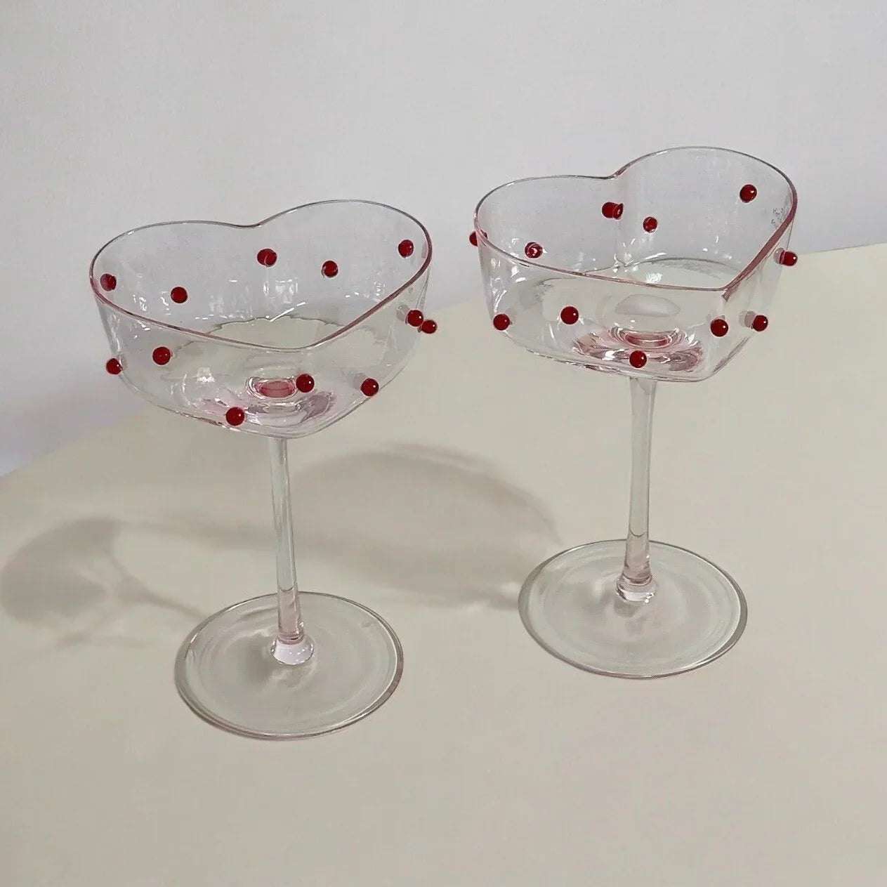 Heart Shaped Stemmed Wine Glasses Valentine’s 3D Red Dotted Romantic NEW - Trendiez U ♥ 