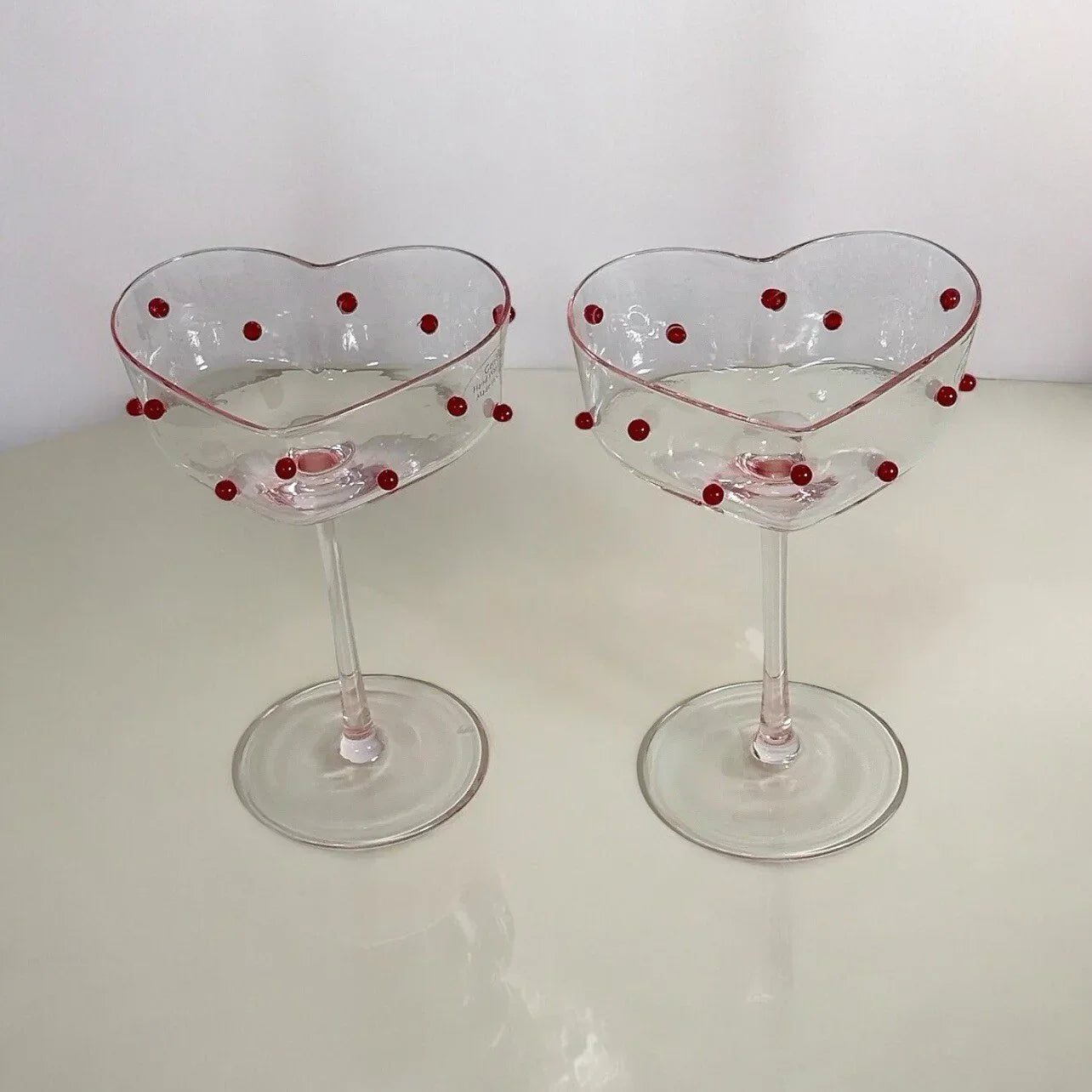 Heart Shaped Stemmed Wine Glasses Valentine’s 3D Red Dotted Romantic NEW - Trendiez U ♥ 