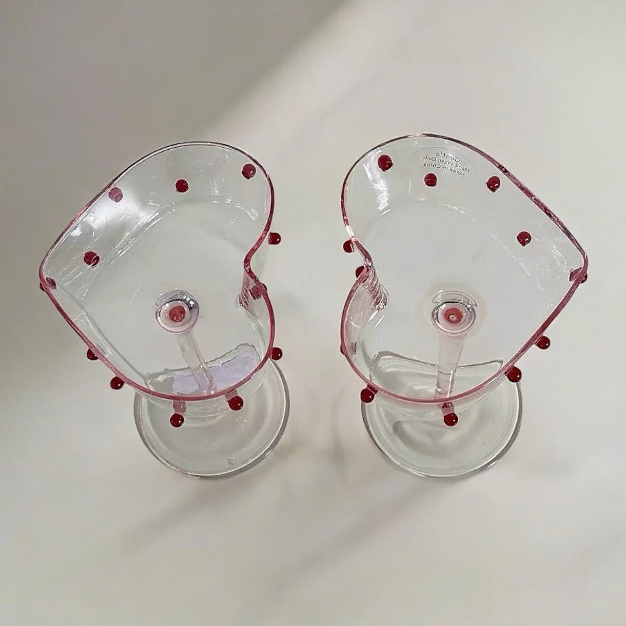 Heart Shaped Stemmed Wine Glasses Valentine’s 3D Red Dotted Romantic NEW - Trendiez U ♥ 