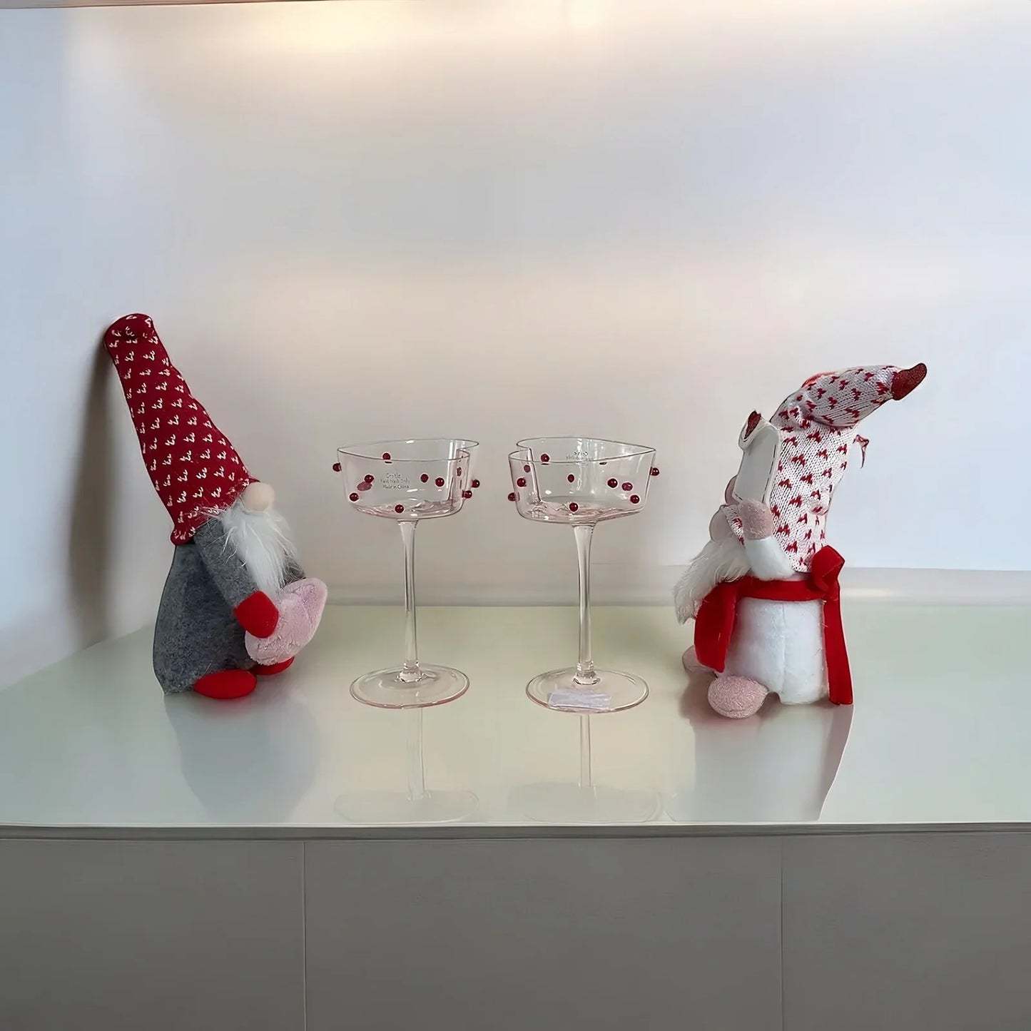 Heart Shaped Stemmed Wine Glasses Valentine’s 3D Red Dotted Romantic NEW - Trendiez U ♥ 